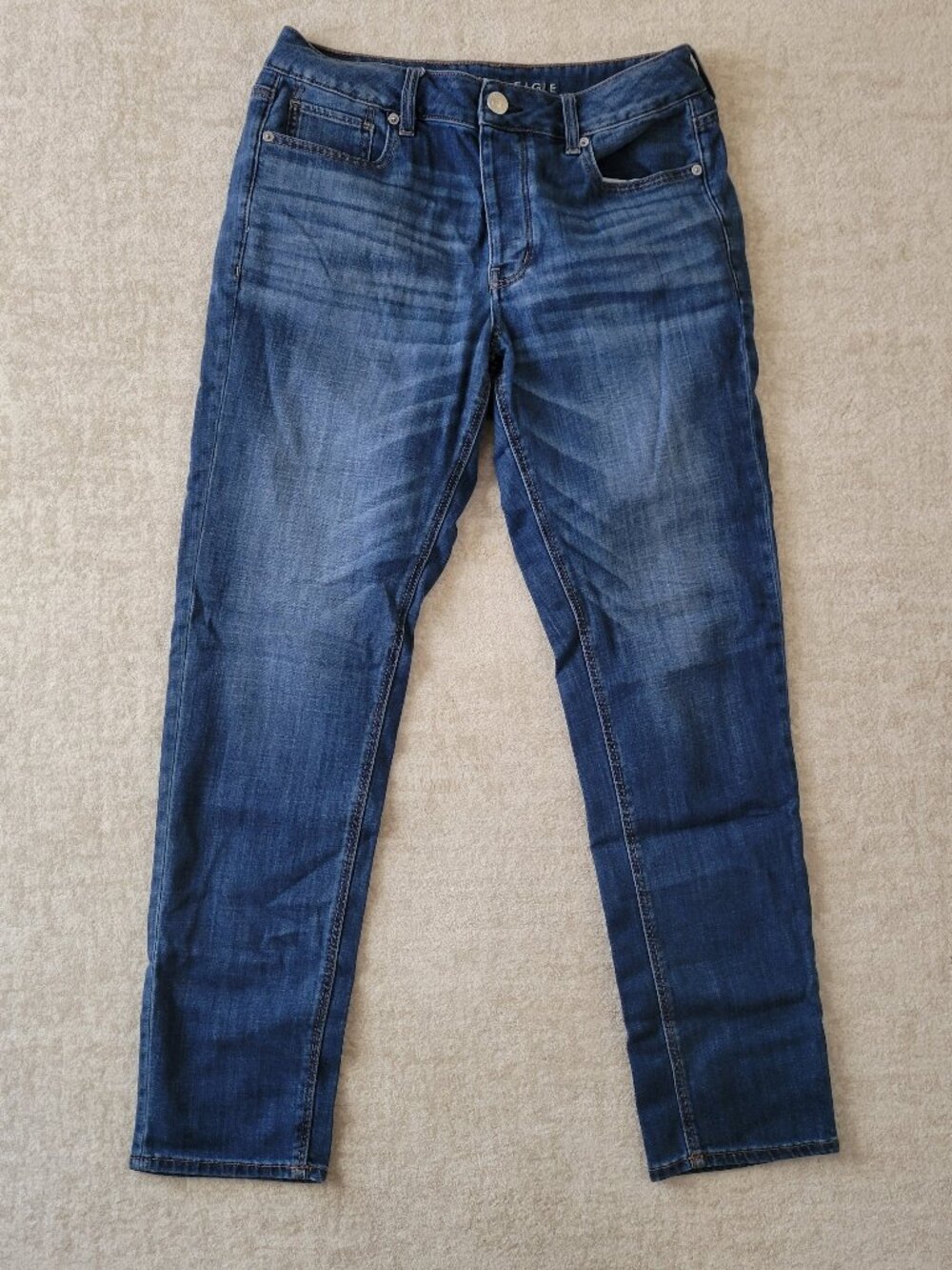 American Eagle Outfitters Tomgirl Jeans 8 Long Womens Blue Button Fly Skinny Mid